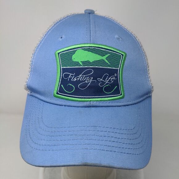 Fishing Life Snapback Mesh Back Trucker Hat Blue OSFM Colorblock - Picture 2 of 8